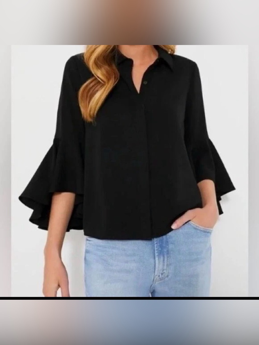 Tuckernuck Black Norah Bell Sleeve Collared Button Down Blouse Top Size 3X